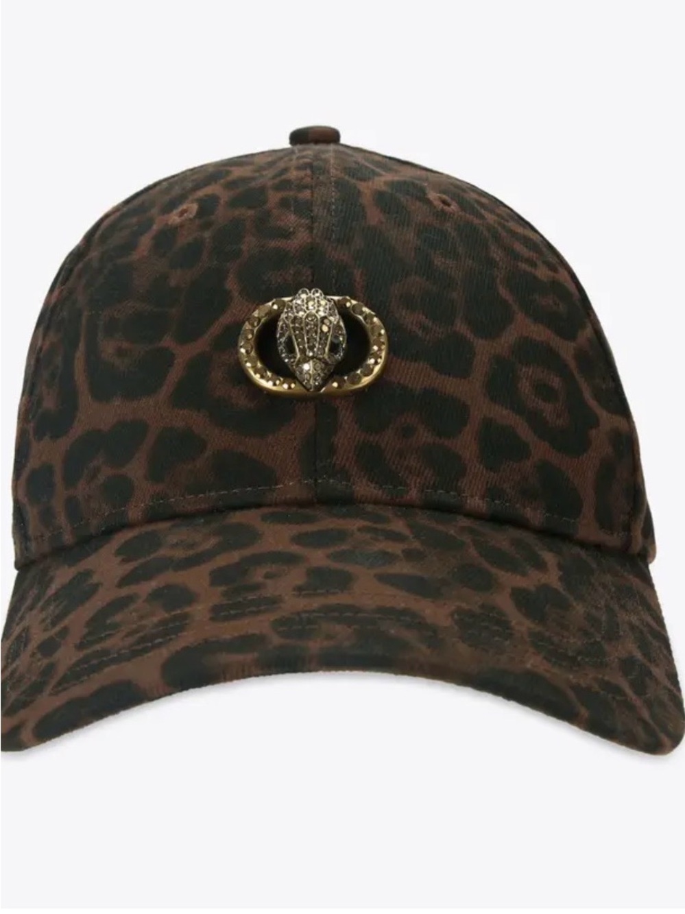 Kurt Geiger Leopard Print Brown and Black Ball Cap with Rhinestone’s/Gold Emblem - Picture 7 of 12